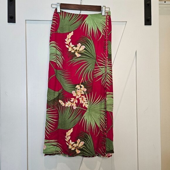 Kaua' Iana Petite Hawaiian Wrap Floral Pink and Green Skirt, size Small - Picture 1 of 11
